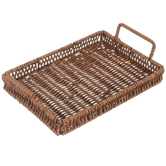 ETHZZLE Rustic Rectangular Woven Bread Basket with Handles for Kitchen, Dining, Storage, and Office Organization