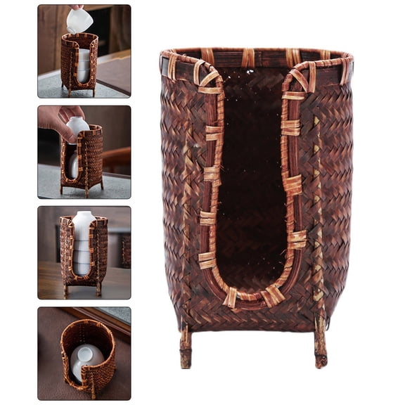 ETHZZLE Simple Design Bamboo Weaving Basket Tea Cup Holder 1Set