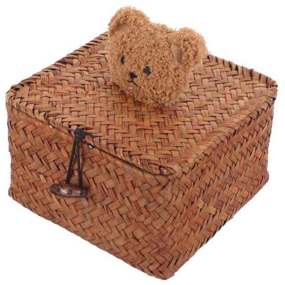 ETHZZLE Flat Shaped Seagrass Storage Basket for Bedroom - 1 Piece