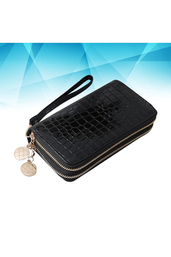Women's Credit Card Wallet with Zipper, Patent Black, Multi-Slot Organizer, Compact and Stylish, 1 Set