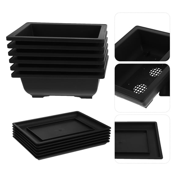 ETHZZLE 1Set Small Planter Pot Black Plastic Rectangular Container with Drainage for Garden and Porch