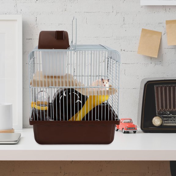 ETHZZLE Fashionable Coffee Double Layer Hamster Villa and Small Pet Activity Hut with Breathable Comfort