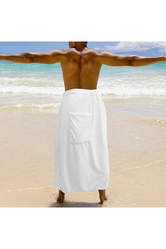 Soft Absorbent White Bathrobe Man Shower Towel Wrap Compact Lightweight for Travel and Bathroom