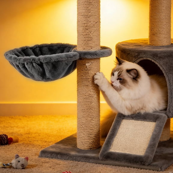 ETHZZLE Hanging Cat Hammock for Cat Tree Grey Soft Bed Attachment Easy Install Home Use
