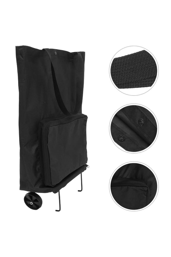 Reusable Trolley Grocery Bag Black Large Capacity Stable Wheels for Shopping
