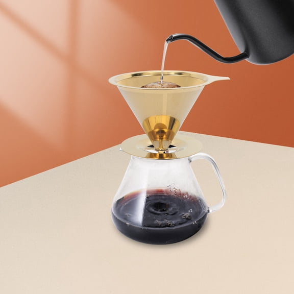 ETHZZLE Reusable Golden Stainless Steel Coffee Funnel Double Mesh Coffee Dripper