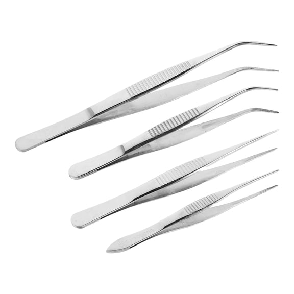 ETHZZLE Tweezer Set Stainless Steel Precision Jewelry Grabbing Tool Silver 4Pcs