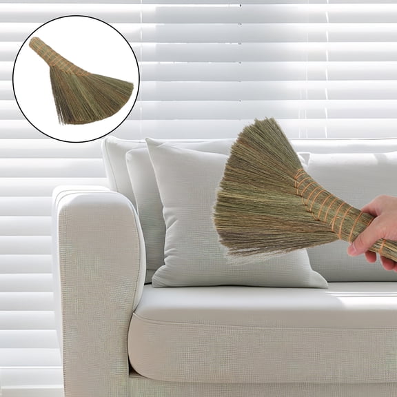 ETHZZLE Handmade Straw Whisk Broom Soft Sweeping Brush for Indoor Sofa Bed Dust Removal Olive Green