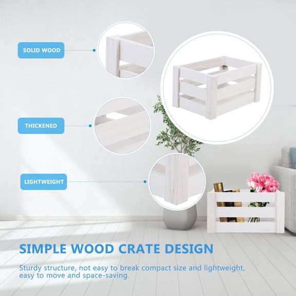 ETHZZLE Portable White Wooden Storage Crate for Living Room and Bedroom