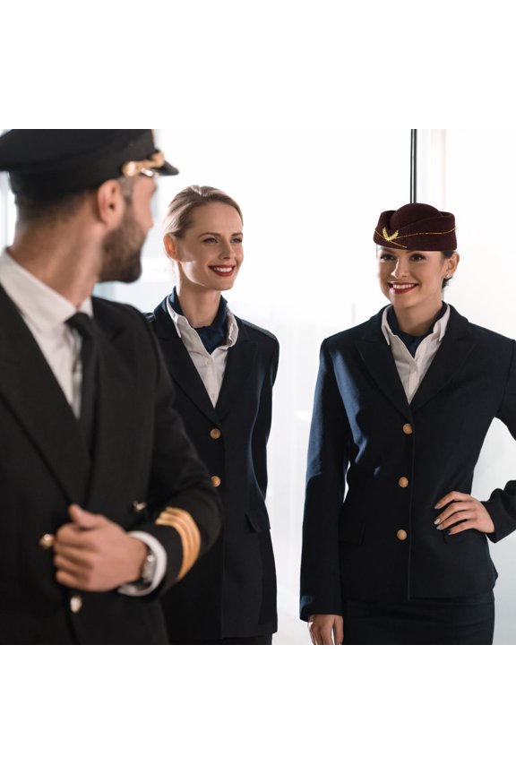 Flight Attendant Hat Beret Stewardess Hat Woolen 1Pack