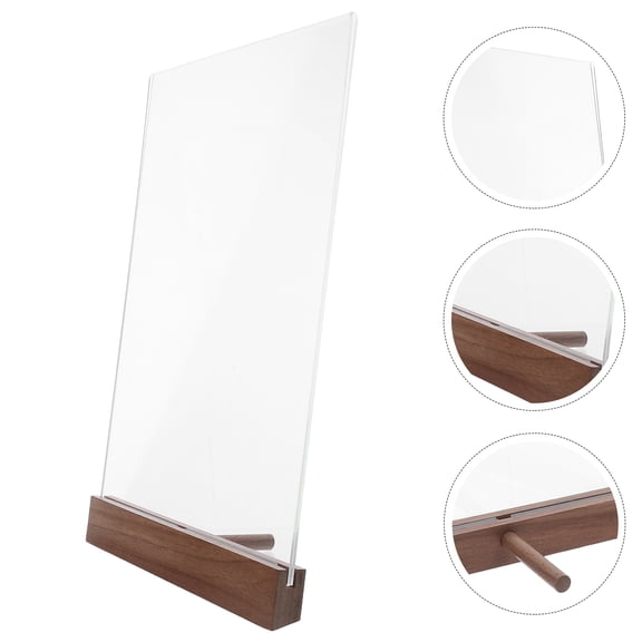ETHZZLE Double-Sided Acrylic Display Frame with Wooden Base for Tabletop Menu Holder and Sign Stand