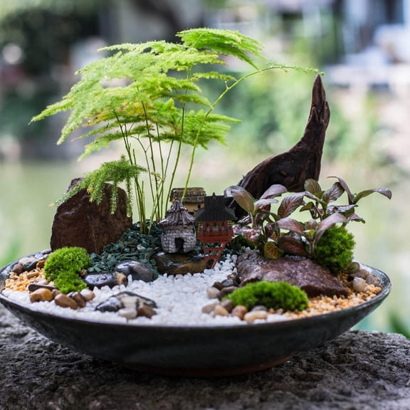 ETHZZLE Tiny Pavilion Statue Plastic Light Brown Chinese Style Pavilion for Miniature Garden 1Set