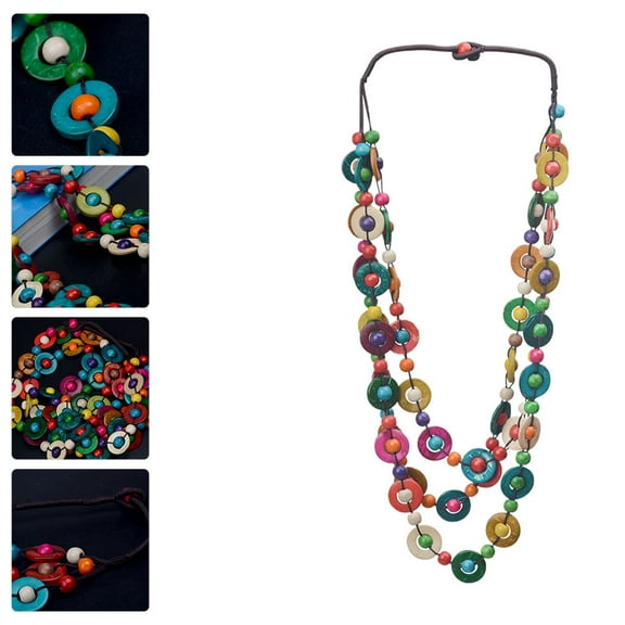 ETHZZLE Tropical Necklace Layered Beaded Design Multi Colored Wood 1Pack for Women