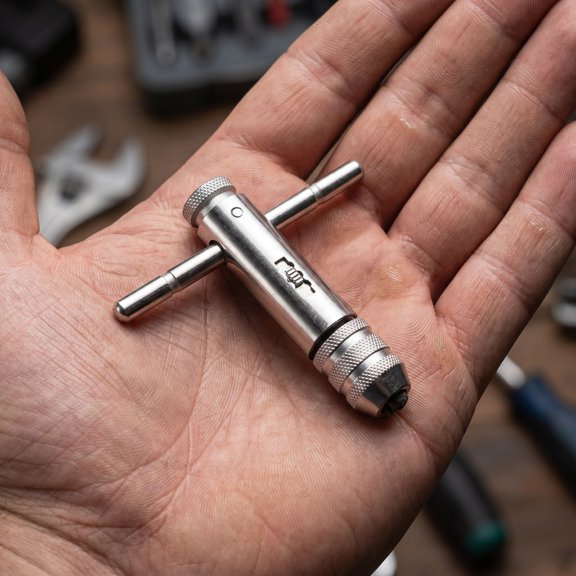 ETHZZLE Versatile Adjustable Ratcheting Tap Wrench for Metal Threading with Comfortable T Handle in Plated Silver