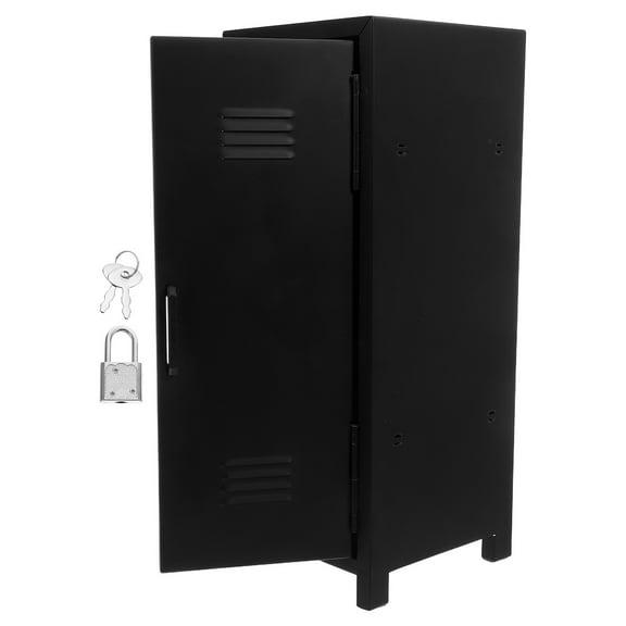 ETHZZLE Compact Lockable Desktop Metal Storage Organizer Black Cabinet for Living Room