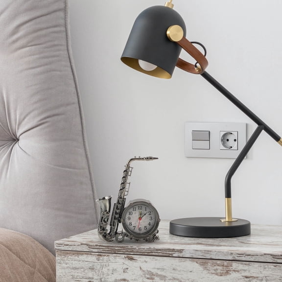 ETHZZLE Vintage Metal Round Saxophone Table Clock Multi Color Decorative Bedside Clock