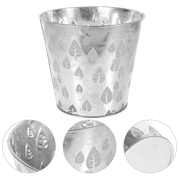 ETHZZLE Vintage Iron Flower Pot Grey Round Design with Maple Leaf Pattern