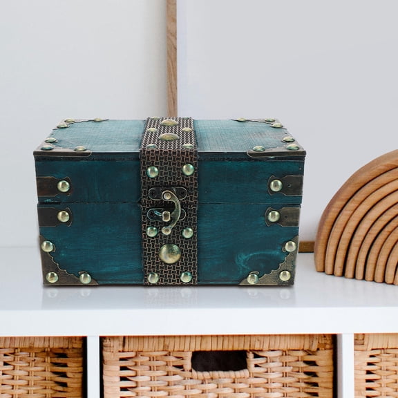 ETHZZLE Navy Wood Decorative Jewelry Box with Lock Vintage Design and Portable Storage