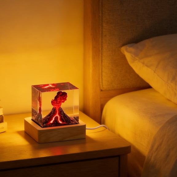 ETHZZLE Modern Volcano Cube Desk Lamp with Resin Construction and USB Cable