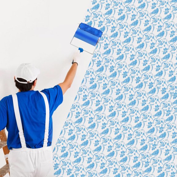 ETHZZLE Wall Texture Roller Design Patterned Paint Roller Blue Rubber Interior Design 1Pcs
