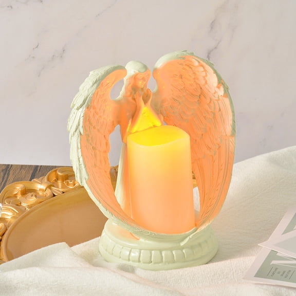 ETHZZLE Decorative Electronic Candle Angel Sculpture White Resin Home Desk Lamp