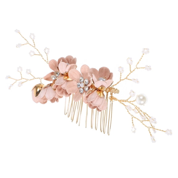 ETHZZLE Artificial Flowers Comb Pink Metal Bridal Headwear for Women Wedding Accessory 1Pcs