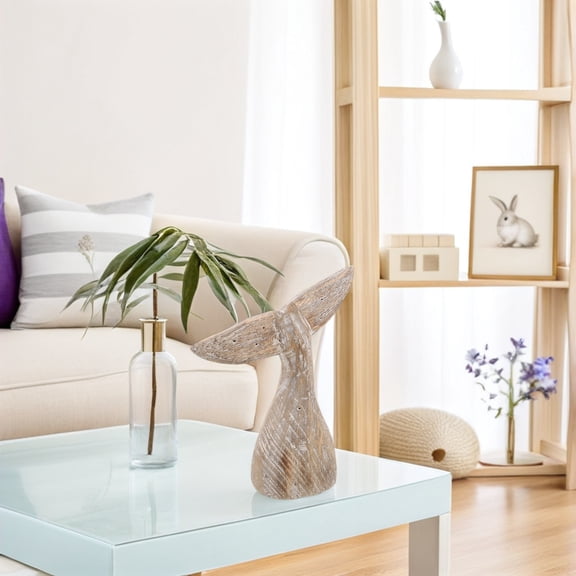 ETHZZLE Whale Tail Decor: Tabletop Wood Sculpture Rustic Whale Tail Statue Carved Figurine Coastal Home Beach House Decor Ocean Mediterranean for Shelf