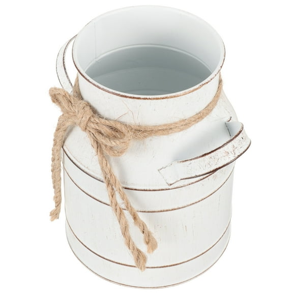 ETHZZLE White Vintage Galvanized Metal Flower Bucket with Handle Rustic Planter Vase