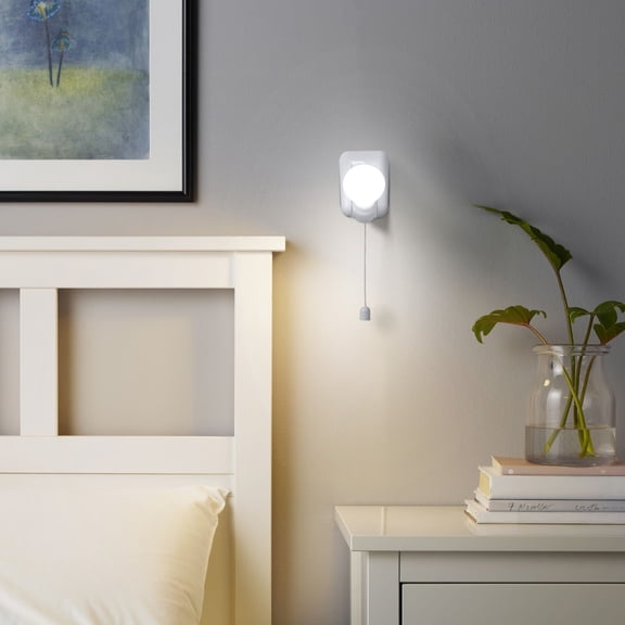 ETHZZLE White LED Bulb Lights with Wall Mount and Portable String Pull Control