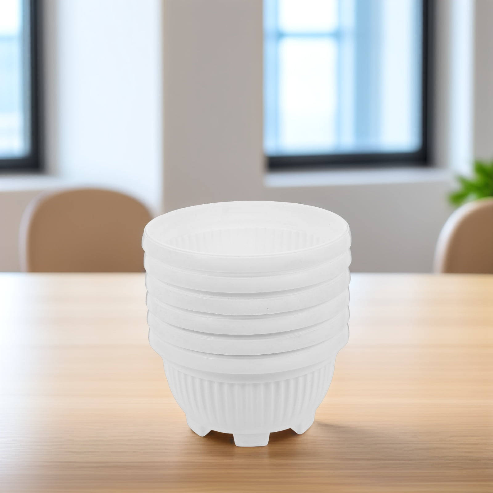 ETHZZLE Set of 6 White Plastic Flower Planter Pots, Lightweight and for Indoor and Outdoor Gardening Use