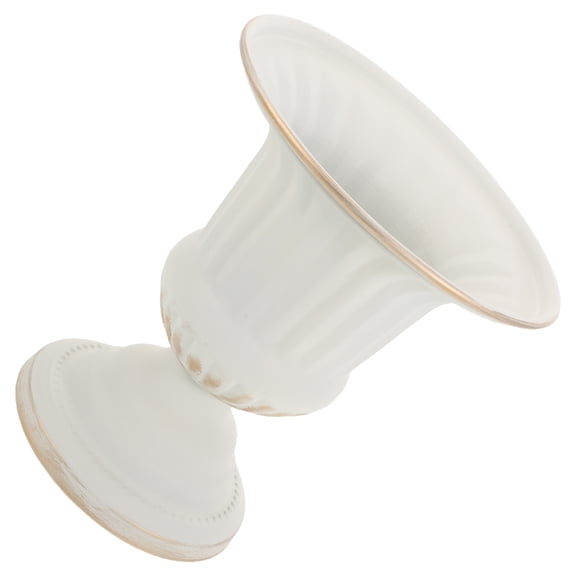 ETHZZLE Vintage White Iron Urn Vase Rustic Pedestal Planter for Home Decoration