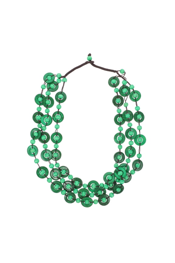 Women's Bohemia Necklace Green Bead and Shell Jewelry for Casual to Formal Occasions 18 inches