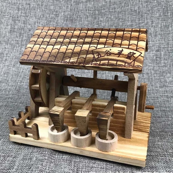 ETHZZLE Wooden Grinding Mill Model Rustic Country Style Desktop Decor