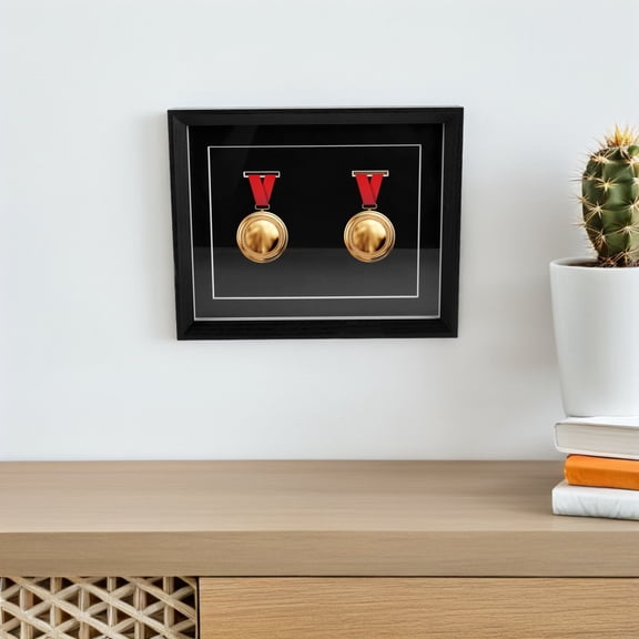 ETHZZLE Wooden Medal Display Frame Black Wall Mounted Shadow Box for Sports Pins Badges and Running Medals