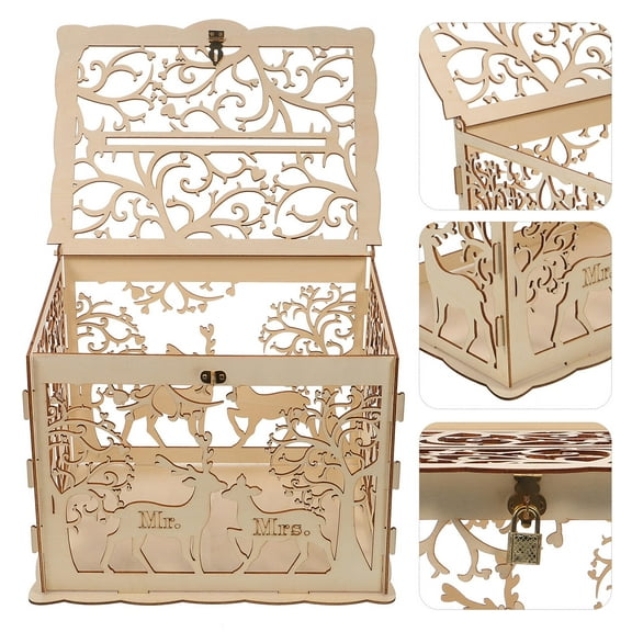 ETHZZLE Wooden Wedding Storage Box Khaki Large Card Box for Friends 1 Set