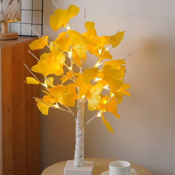 ETHZZLE Yellow LED Ginkgo Leaf Tree Light Table Lamp for Bedroom Wedding Home Decor