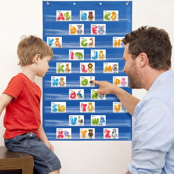 ETHZZLE deskside pocket classroom pocket chart organizer Polyester Blue for Readers 1Pack