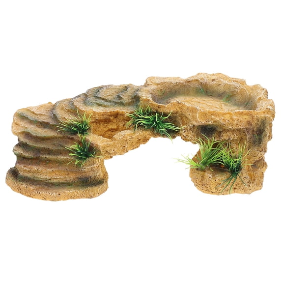 ETHZZLE Resin Tortoise Habitat Basking Platform and Reptile Hiding Shelter in Khaki