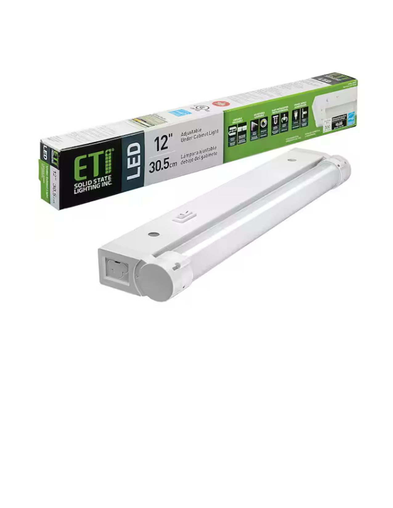 ETI 12” Linkable, Beam Adjustable Under Cabinet LED Light, 300 Lumens, Triac Dim: 3000K to 2000K, Direct Wire or Plug-in, Energy Star, 53502111
