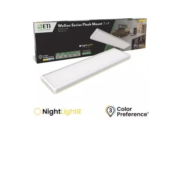 ETI 1ft x 4ft Wellen LED Linear Flush Mount with Night Light, 4600 Lumen, 3CCT Color Preference, Dimmable, 120-Volt, C05011401A