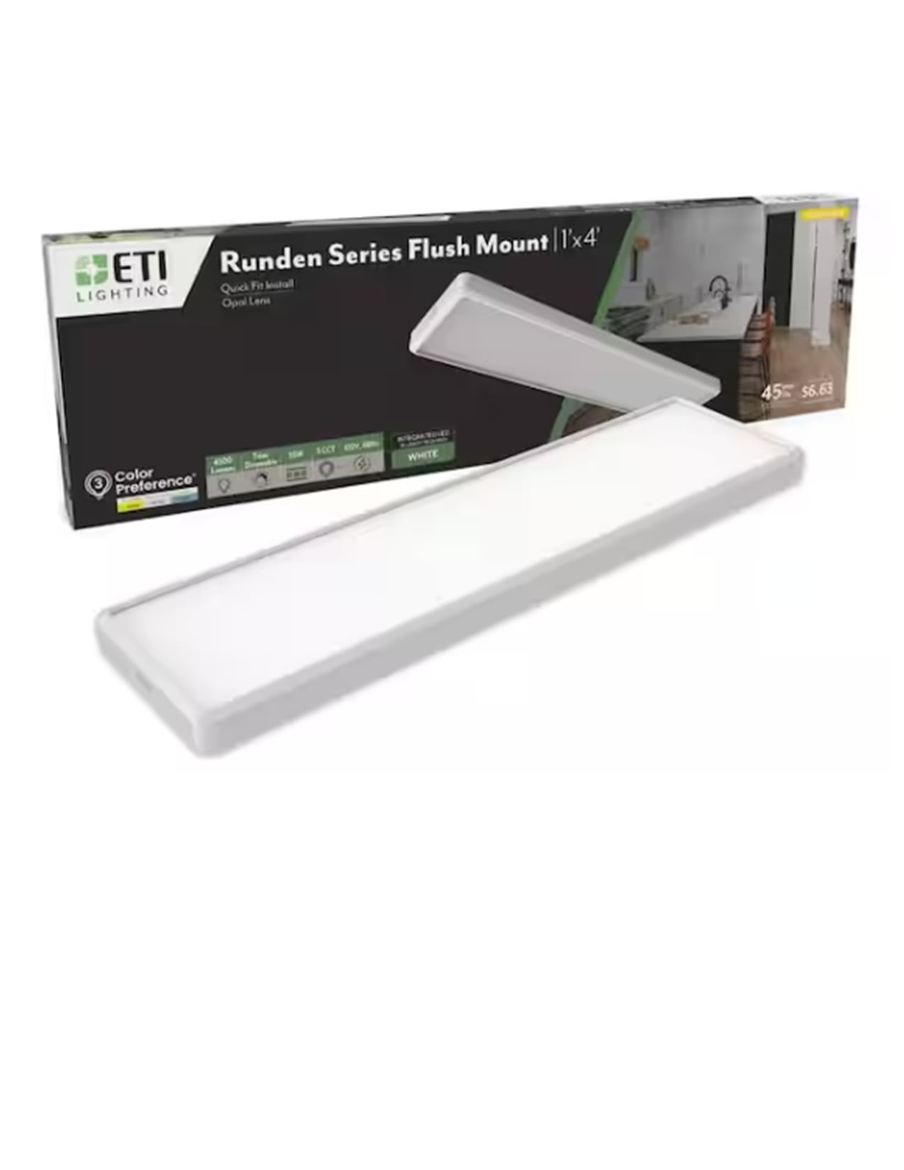 ETI 4 ft. x 12 in. White Modern LED Flush Mount Ceiling Light 4700 Lumen, 3CCT Color Preference, Dimmable, 120 Volt, C05016401A