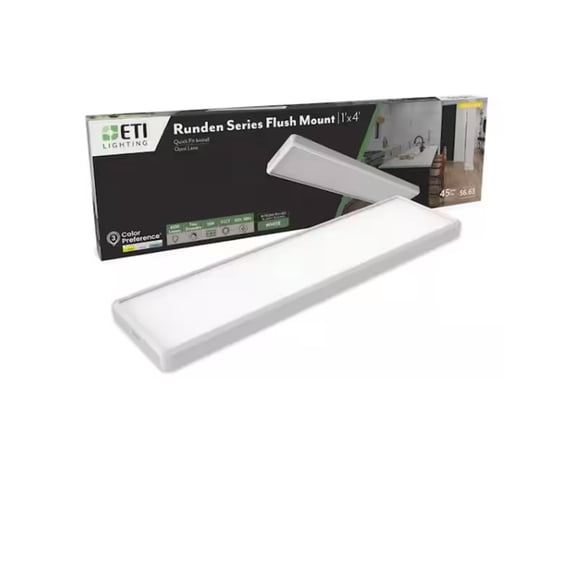 ETI 4 ft. x 12 in. White Modern LED Flush Mount Ceiling Light 4700 Lumen, 3CCT Color Preference, Dimmable, 120 Volt, C05016401A