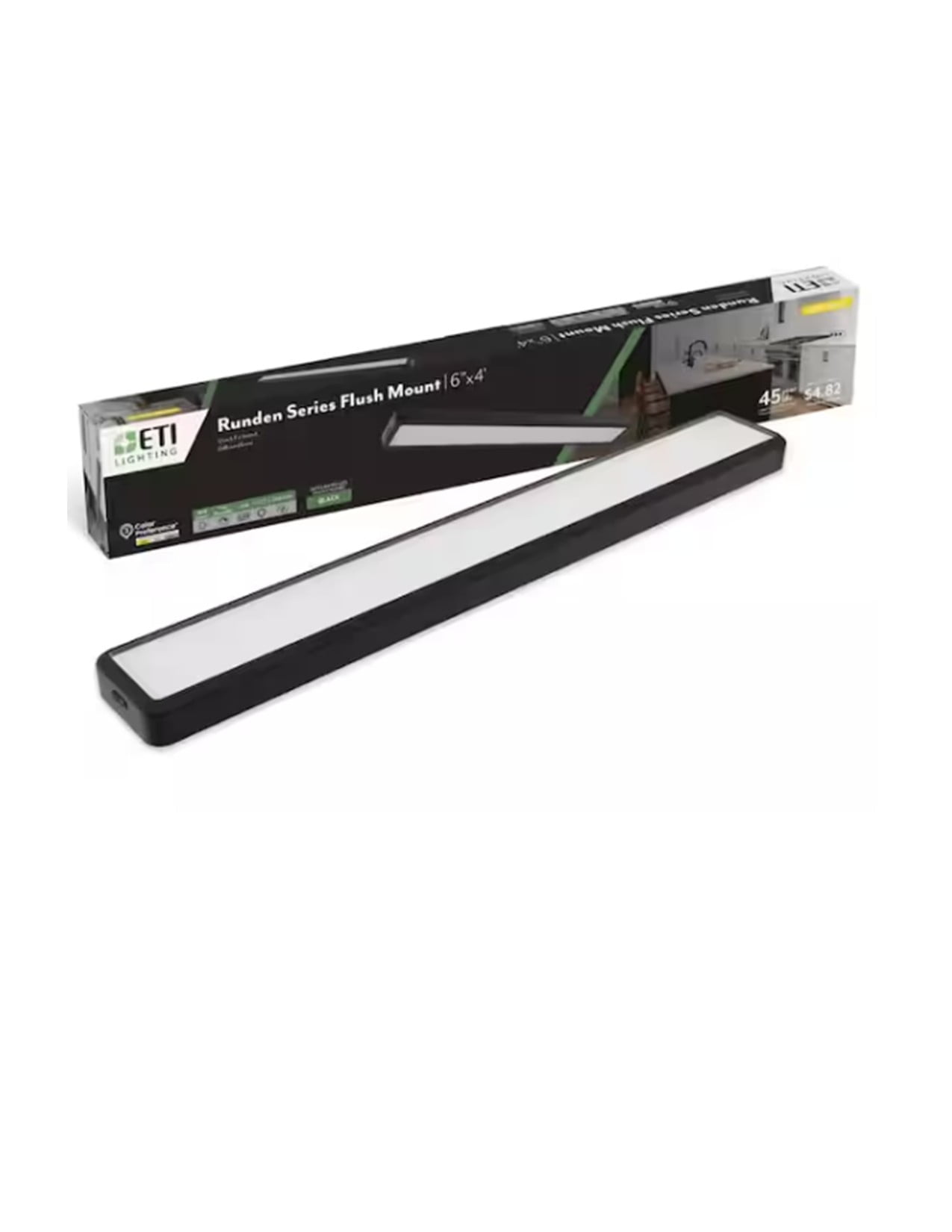 ETI 4 ft. x 6 in. Runden Black Modern LED Flush Mount Ceiling Light, 300 Lumen, 3CCT Color Preference, Dimmable, 120 Volt, C05015402A