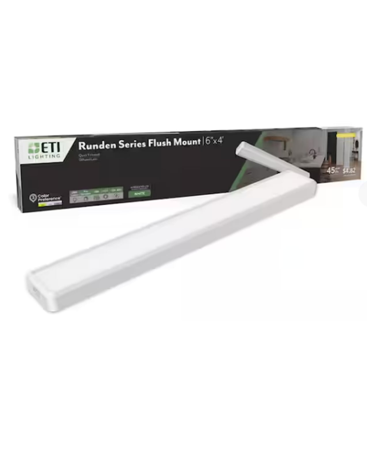 ETI 4 ft. x 6 in. Runden White Modern LED Flush Mount Ceiling Light, 3300 Lumen, 3CCT Color Preference, Dimmable, 120V, C05015401A