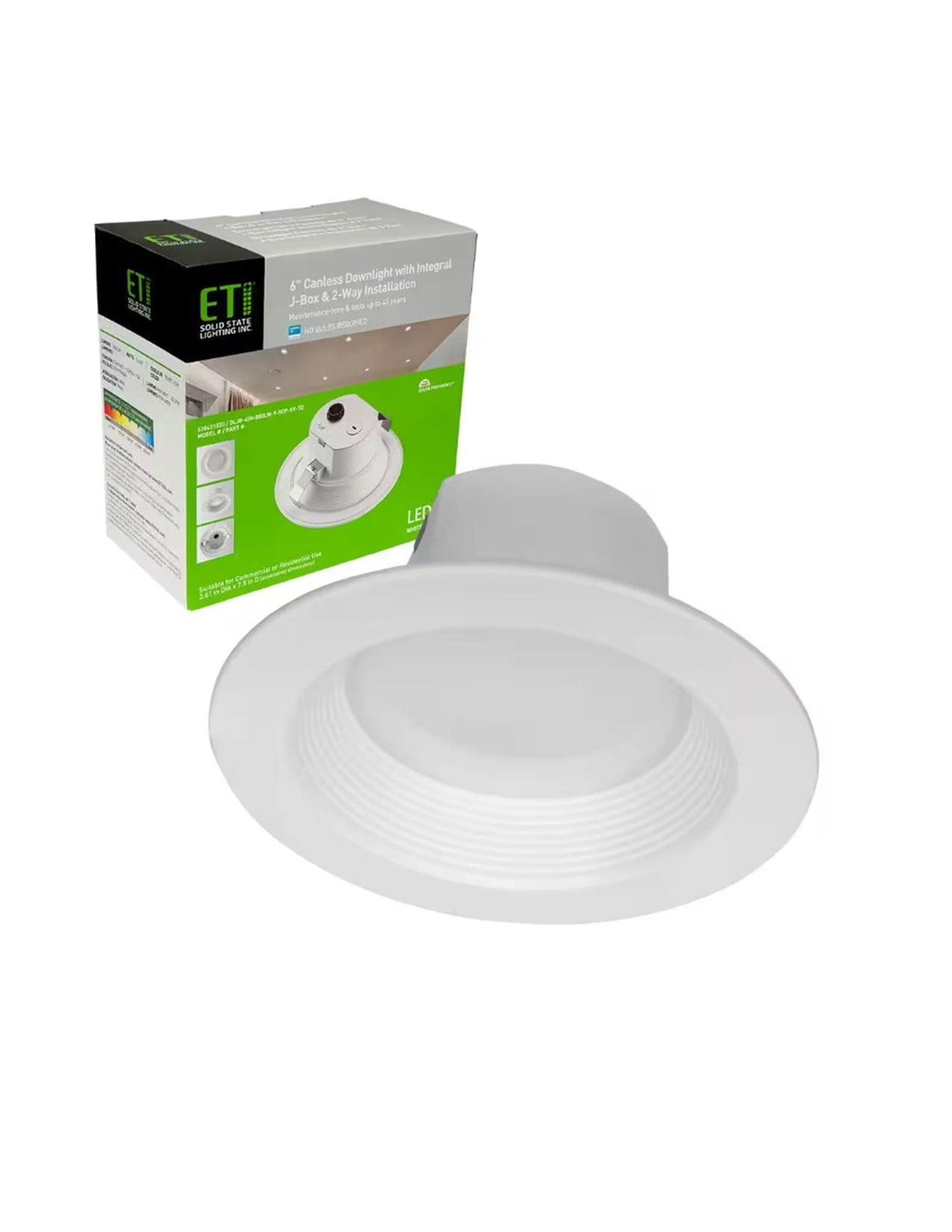 ETI 6″ Canless LED Downlight with Integral J-Box, 14W (60W Equivalent) 800 Lumens, 5CCT Selectable (2700K/3000K/3500K/4000K/5000K), 538421020
