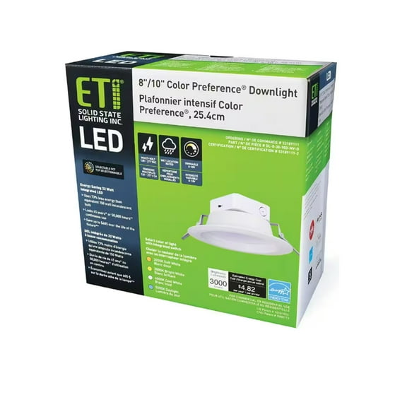 ETI 8"/10'' Multi-Voltage Canless Downlight with 4CCT COLOR PREFERENCE, 53189111