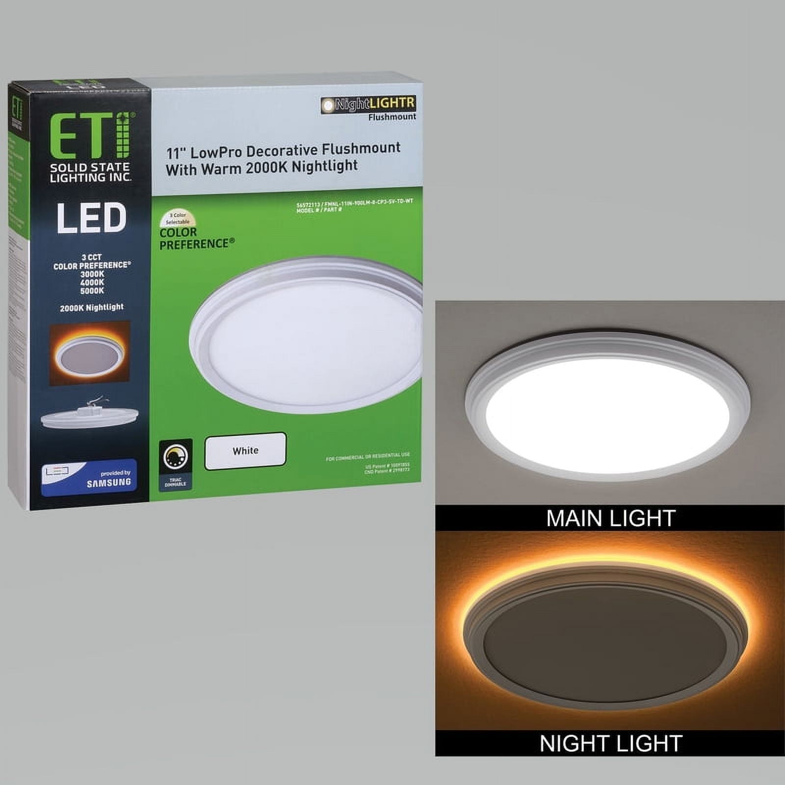White 11" LED Flush Mount Ceiling Light with Nightlight