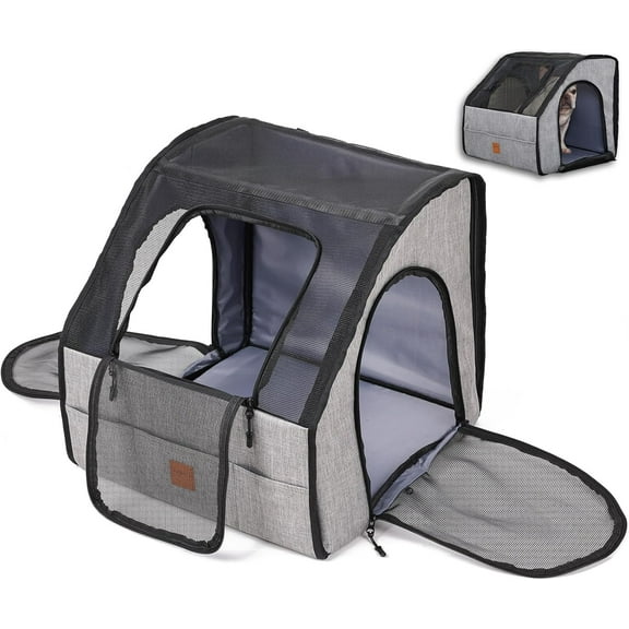 ETIAL Collapsible Dog Crate, Soft-Sided Dog Carrier with Mesh Zipper Windows for Small Medium Cats Dogs, Portable Car Seat Kennel for Indoor and Outdoor Travel Use (M)