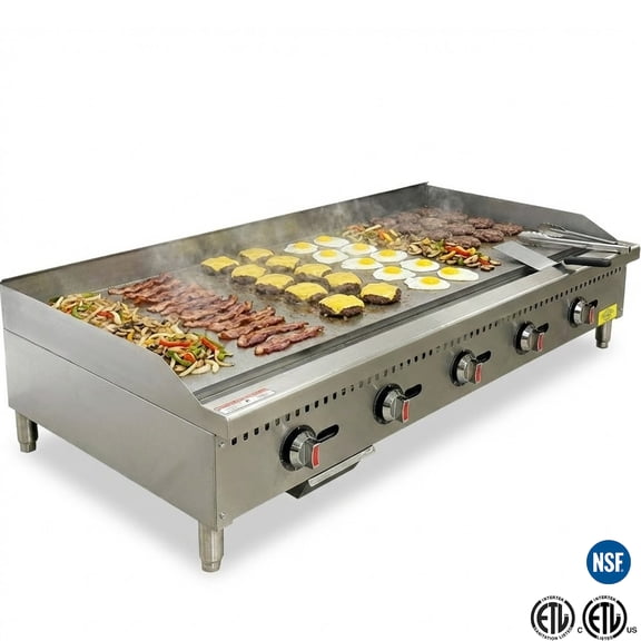 ETL 60" Commercial Thermostat Gas Griddle 150,000 BTU Heavy-Duty Stainless Steel