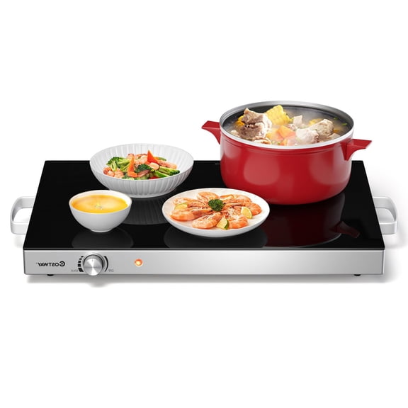 ETL Certified Electric Food Warmer, 25x15 Inch Hot Plate with Adjustable Thermostat, Tempered Glass Surface, Perfect for Parties Holidays Gatherings, black